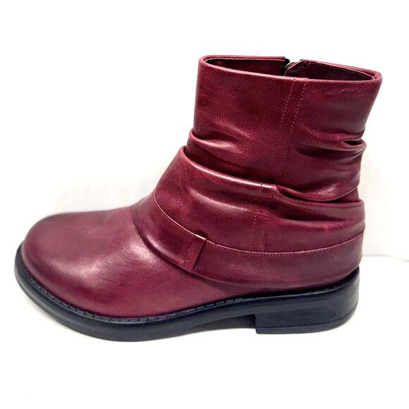 MIZ MOOZ SOFT RUCHED LEATHER BOOTIE SIDE ZIP WINE 37EU / 7US NEW Z-129 - Picture 5 of 5